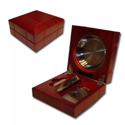 Folding Cigar Ashtray with Accessories - Rosewood Finish Gift