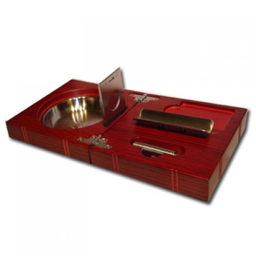 Folding Cigar Ashtray with Accessories - Rosewood Finish Gift