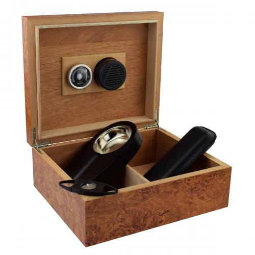 Humidor Starter Kit - Burl Humidor + Cigar Accessories