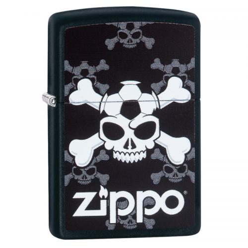 Zippo - Black Matte Jolly Roger Soccer - Windproof Lighter