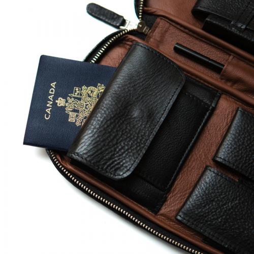 Peter James Cigar Aficionado Handmade Leather Travel Case - Black & Brown