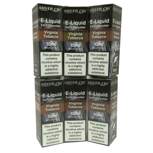 Silver Cig Virginia Tobacco Vape E- Liquid 6 x 10ml 18mg