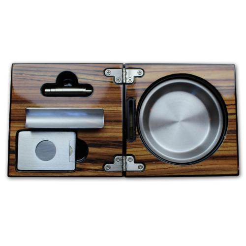 Folding Cigar Ashtray With Accessories - Zebrano Finish