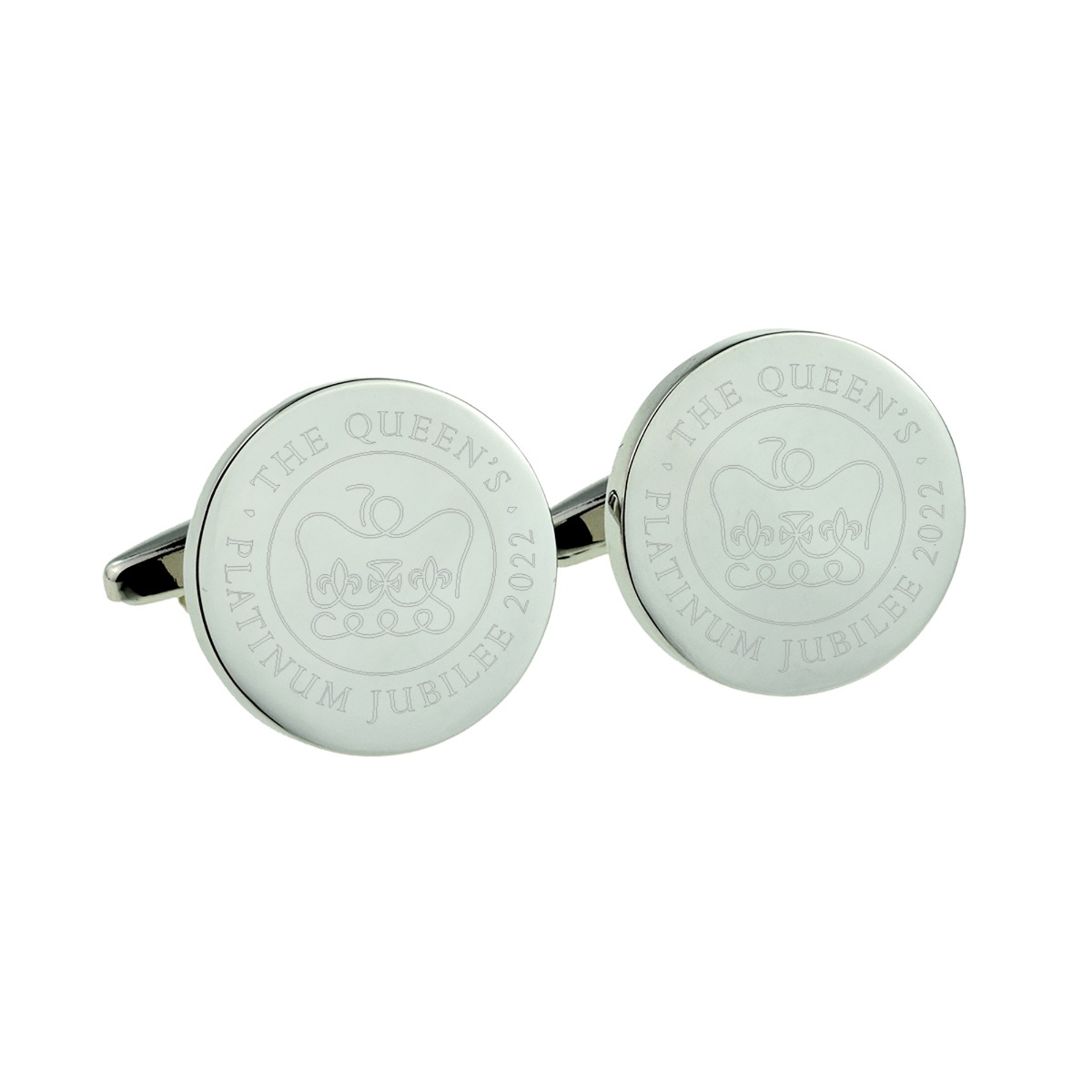 The Queens Platinum Jubilee 2022 Engraved Design Deluxe Round Cufflinks