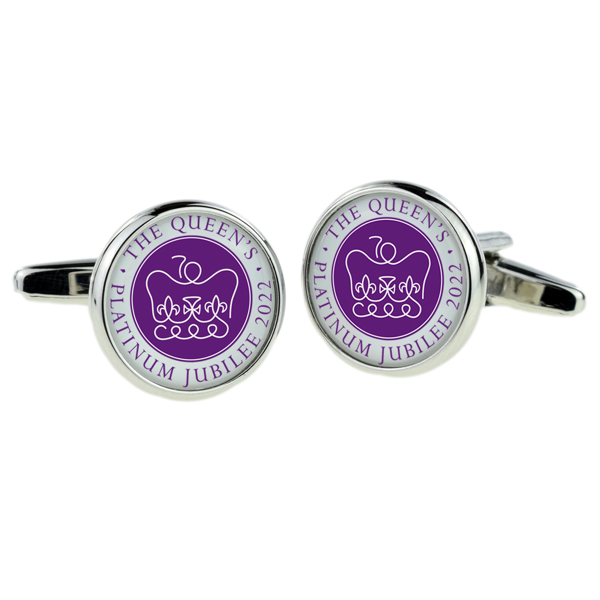 The Queens Platinum Jubilee 2022 Design Round Cufflinks with narrow